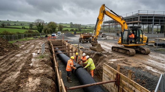 Commercial site development excavation work in progress on a Dublin construction site