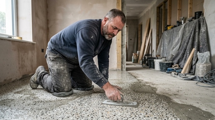 How Can Terrazzo Give Your Home a Style Update? 3 Poured terrazzo floor running through hallway of a renovated Irish home
